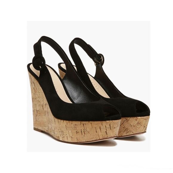 Veronica Beard Shoes - NWOB Veronica Beard Dali Black Suede Peep Toe Cork Wedge Platform Sandals Size 7